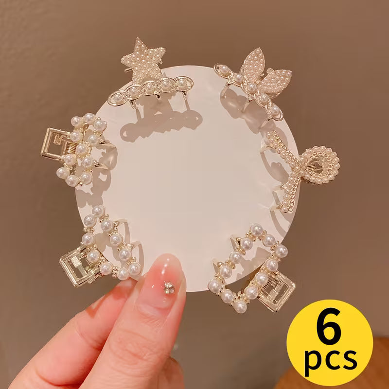 6/7/10-Pack Imitation Pearl Rhinestone Hair Claw Stylish Elegant Cute Hair Clips.