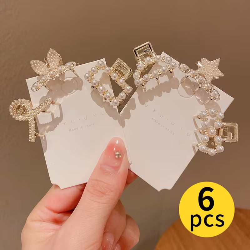 6/7/10-Pack Imitation Pearl Rhinestone Hair Claw Stylish Elegant Cute Hair Clips.