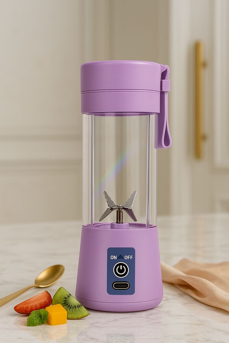 USB Rechargeable Juicer Blender 6 Blades Electric Blender Mini Portable Personal Size USB Rechargeable Mixer 380ml Food Grade Water Bottle Portable Fruit Juicer Machine (Double Click Start) By Bee To Door