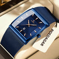 POEDAGAR Men's Waterproof Square Watch with Date Calendar & Luminous Hands - Stainless Steel Analog Wristwatch, 3ATM, Quartz Movement Suitable for Swimming,, Showering & Daily Use